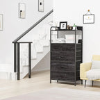 Pink / Brown / Grey / Black 5-Drawer Fabric Dresser with Double Display Shelf and Metal Frame for 1 Person