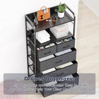 Pink / Brown / Grey / Black 5-Drawer Fabric Dresser with Double Display Shelf and Metal Frame for 1 Person