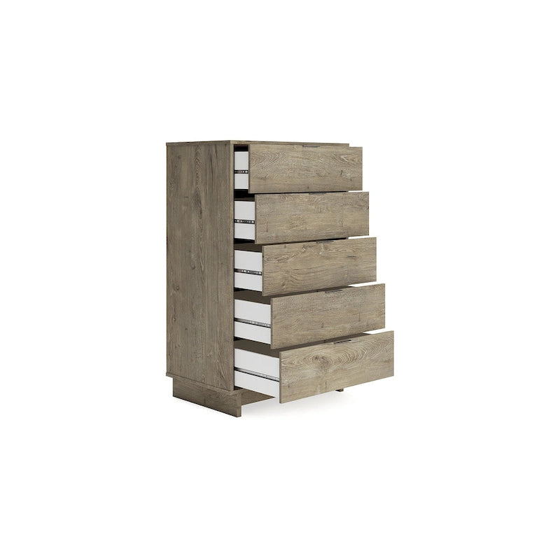 Natural / Natural Brown Woodgrain Laminate Dresser with Smooth-Glide Drawers, 5-Drawer or 6-Drawer for 1 Person