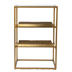 Brass Textured 3-Tier Accent Side Table with Glass Top and Open Shelves for 1 Person