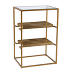 Brass Textured 3-Tier Accent Side Table with Glass Top and Open Shelves for 1 Person