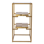 Brass Textured 3-Tier Accent Side Table with Glass Top and Open Shelves for 1 Person