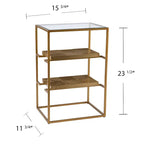 Brass Textured 3-Tier Accent Side Table with Glass Top and Open Shelves for 1 Person