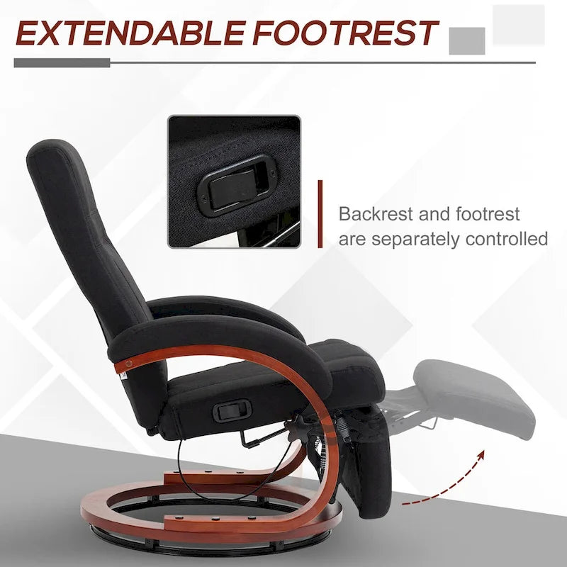 Black Linen 360° Swivel Manual Recliner Chair with Footrest for 1 Person