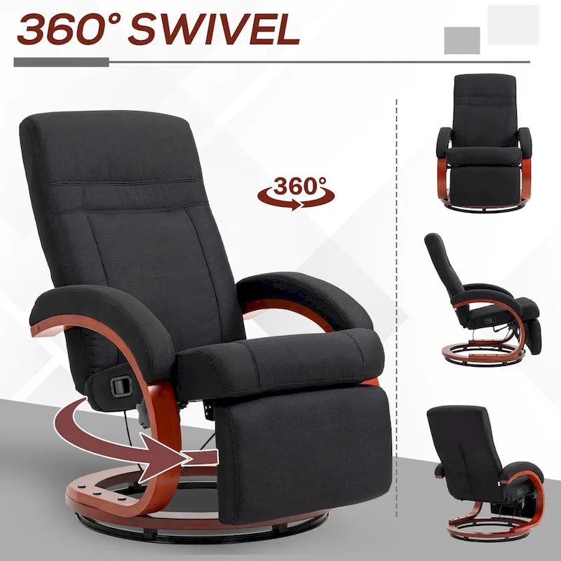 Black Linen 360° Swivel Manual Recliner Chair with Footrest for 1 Person