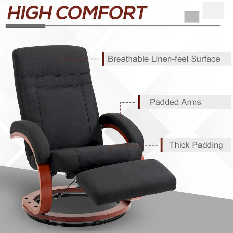 Black Linen 360° Swivel Manual Recliner Chair with Footrest for 1 Person