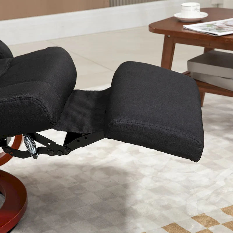 Black Linen 360° Swivel Manual Recliner Chair with Footrest for 1 Person