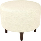 Ivory / Charcoal Patterned Fabric Round Ottoman with Espresso Wood Legs for 1 Person