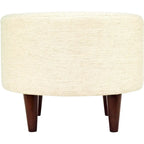 Ivory / Charcoal Patterned Fabric Round Ottoman with Espresso Wood Legs for 1 Person