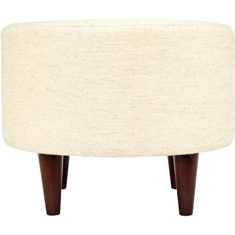 Ivory / Charcoal Patterned Fabric Round Ottoman with Espresso Wood Legs for 1 Person