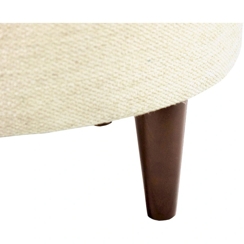 Ivory / Charcoal Patterned Fabric Round Ottoman with Espresso Wood Legs for 1 Person