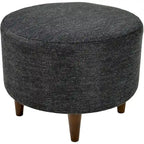 Ivory / Charcoal Patterned Fabric Round Ottoman with Espresso Wood Legs for 1 Person