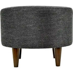 Ivory / Charcoal Patterned Fabric Round Ottoman with Espresso Wood Legs for 1 Person