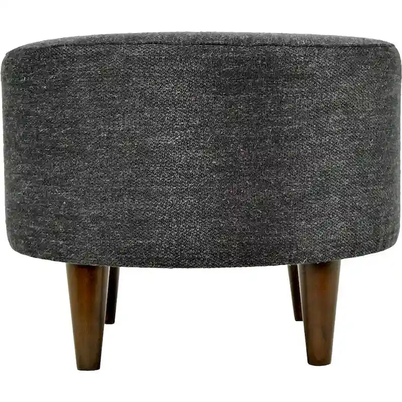 Ivory / Charcoal Patterned Fabric Round Ottoman with Espresso Wood Legs for 1 Person