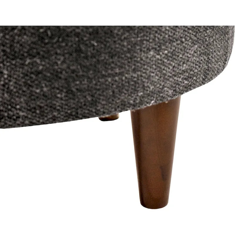 Ivory / Charcoal Patterned Fabric Round Ottoman with Espresso Wood Legs for 1 Person