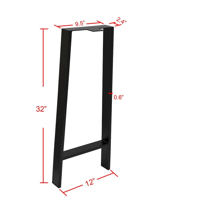 Black Powder-Coated H-Type Square Tube Table Legs, Set of 2 (16" / 24" / 32")