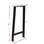Black Powder-Coated H-Type Square Tube Table Legs, Set of 2 (16" / 24" / 32")