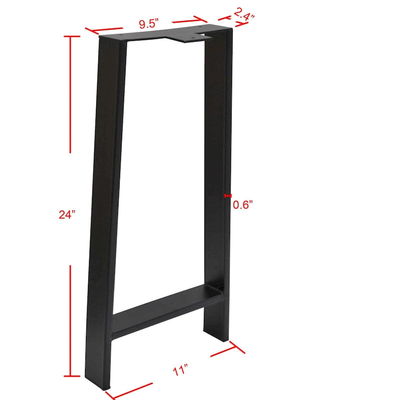 Black Powder-Coated H-Type Square Tube Table Legs, Set of 2 (16" / 24" / 32")
