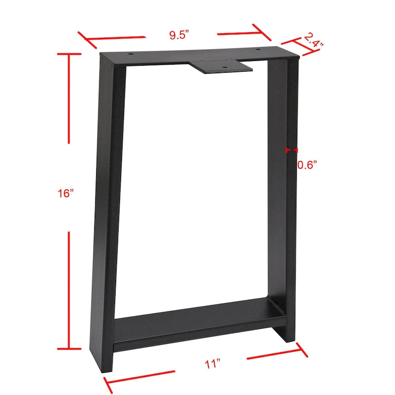 Black Powder-Coated H-Type Square Tube Table Legs, Set of 2 (16" / 24" / 32")