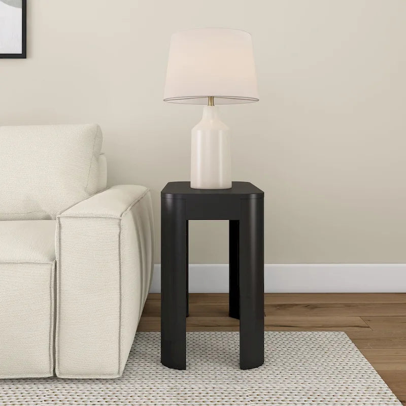 Black / Walnut Solid Pine Wood Rectangular Side Table with Rounded Edges for 1 Person