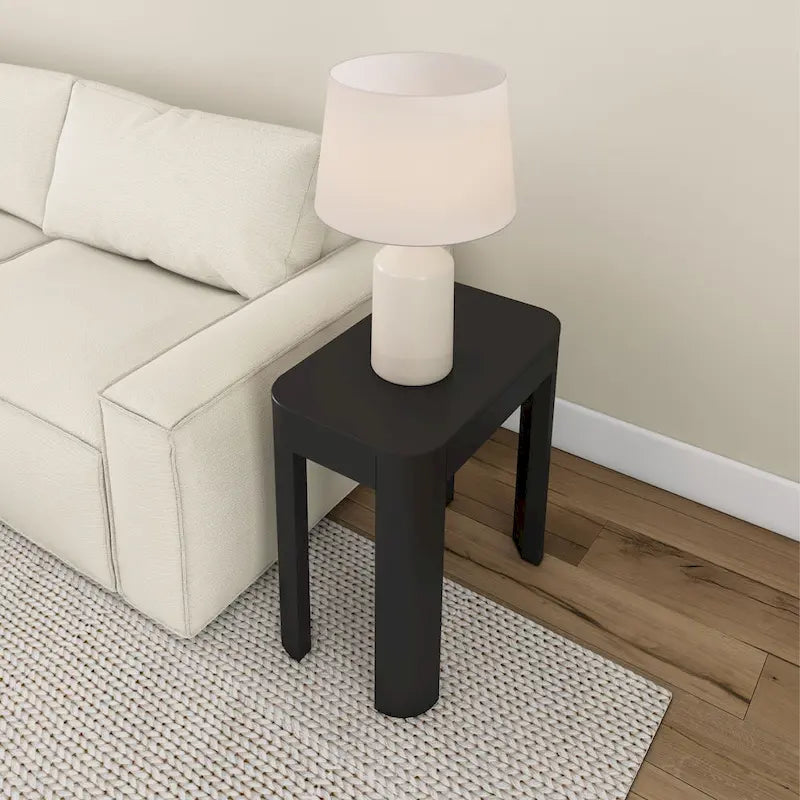 Black / Walnut Solid Pine Wood Rectangular Side Table with Rounded Edges for 1 Person