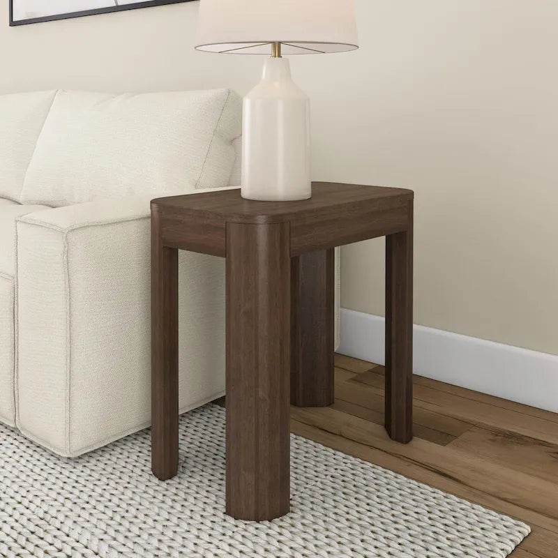 Black / Walnut Solid Pine Wood Rectangular Side Table with Rounded Edges for 1 Person