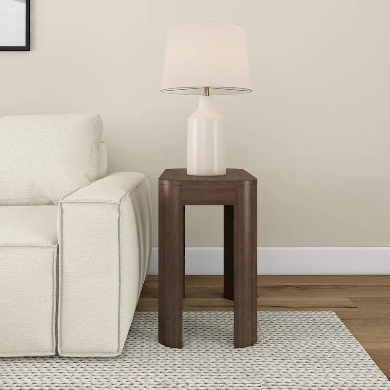 Black / Walnut Solid Pine Wood Rectangular Side Table with Rounded Edges for 1 Person