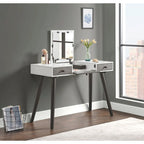 Cinnamon / White Grey Black Mid-Century 2-Drawer Vanity Desk with Flip Mirror for 1 Person