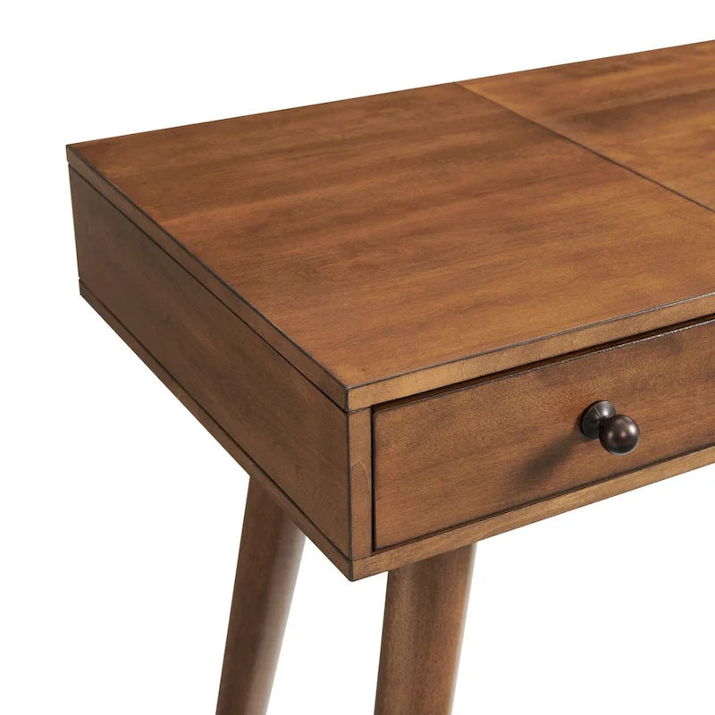 Cinnamon / White Grey Black Mid-Century 2-Drawer Vanity Desk with Flip Mirror for 1 Person