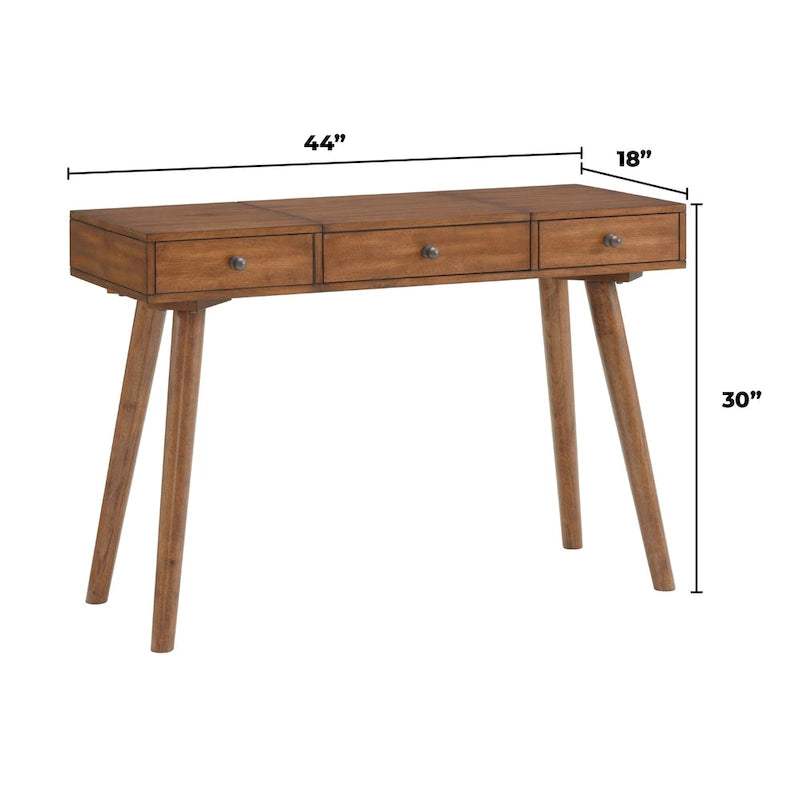Cinnamon / White Grey Black Mid-Century 2-Drawer Vanity Desk with Flip Mirror for 1 Person
