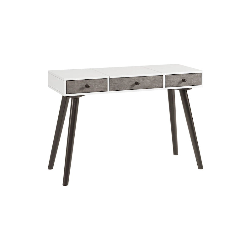 Cinnamon / White Grey Black Mid-Century 2-Drawer Vanity Desk with Flip Mirror for 1 Person