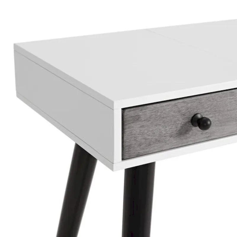Cinnamon / White Grey Black Mid-Century 2-Drawer Vanity Desk with Flip Mirror for 1 Person