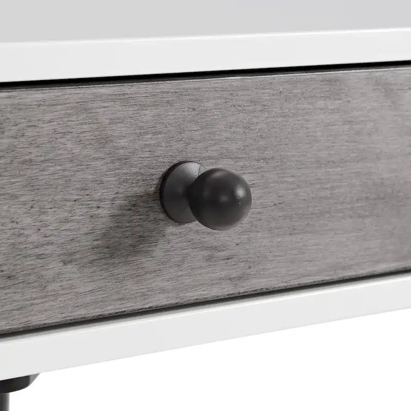 Cinnamon / White Grey Black Mid-Century 2-Drawer Vanity Desk with Flip Mirror for 1 Person