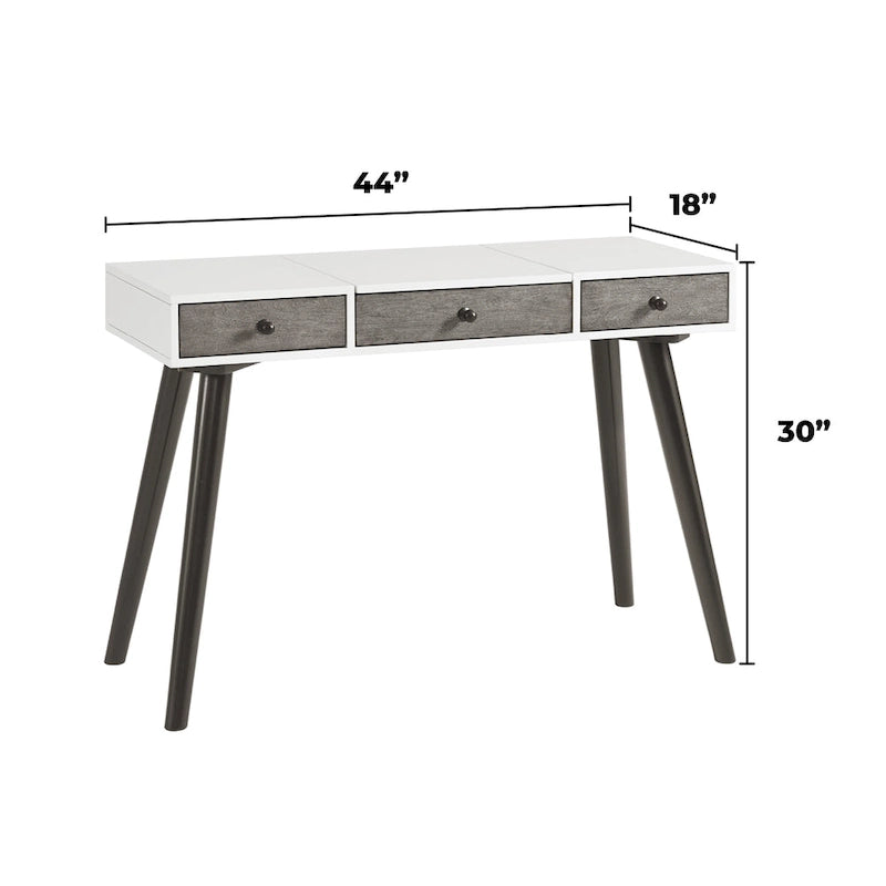 Cinnamon / White Grey Black Mid-Century 2-Drawer Vanity Desk with Flip Mirror for 1 Person