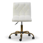 Off-White Faux Leather Armless Swivel Office Chair with Gold Base and Adjustable Height for 1 Person