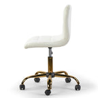 Off-White Faux Leather Armless Swivel Office Chair with Gold Base and Adjustable Height for 1 Person