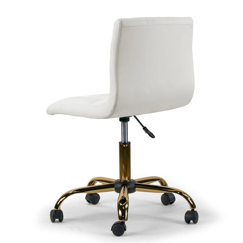 Off-White Faux Leather Armless Swivel Office Chair with Gold Base and Adjustable Height for 1 Person