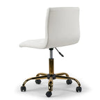 Off-White Faux Leather Armless Swivel Office Chair with Gold Base and Adjustable Height for 1 Person