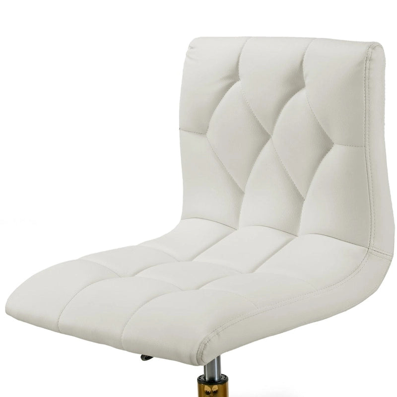 Off-White Faux Leather Armless Swivel Office Chair with Gold Base and Adjustable Height for 1 Person
