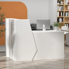White MDF Reception Desk with Hutch, 1 Lockable Drawer, 1 Door and Keyboard Tray for 1 Person