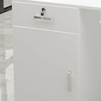 White MDF Reception Desk with Hutch, 1 Lockable Drawer, 1 Door and Keyboard Tray for 1 Person