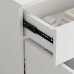 White MDF Reception Desk with Hutch, 1 Lockable Drawer, 1 Door and Keyboard Tray for 1 Person