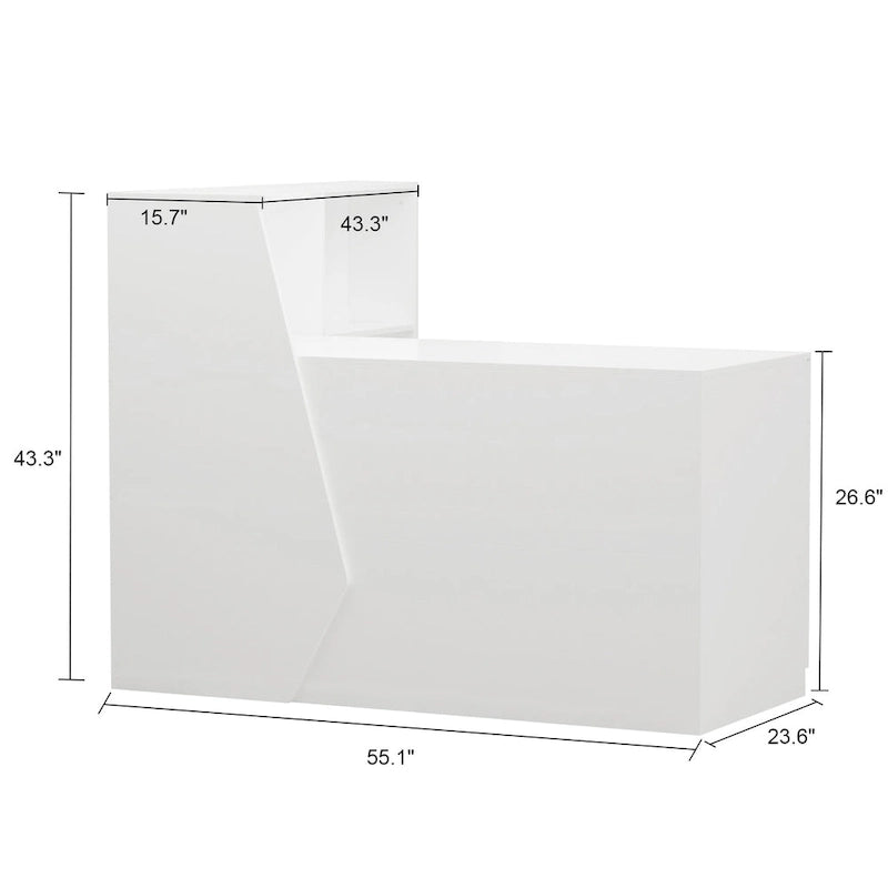 White MDF Reception Desk with Hutch, 1 Lockable Drawer, 1 Door and Keyboard Tray for 1 Person
