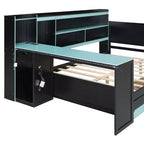 Gaming-Tagesbett (Queen-Size/Full-Size) mit Kopfteilregal, LED-Beleuchtung, integriertem Schreibtisch, Schubladen und Ladestation