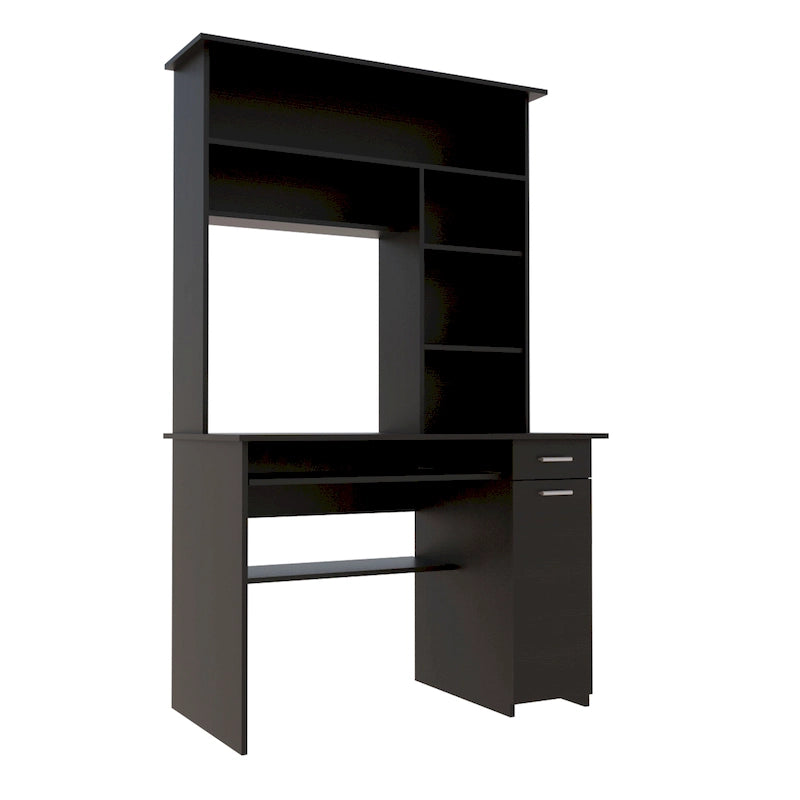 Light Grey / Dark Grey / Black Hutch Desk with 5 Shelves, Keyboard Tray, CPU Panel and Drawer for 1 Person
