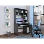 Light Grey / Dark Grey / Black Hutch Desk with 5 Shelves, Keyboard Tray, CPU Panel and Drawer for 1 Person