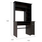 Light Grey / Dark Grey / Black Hutch Desk with 5 Shelves, Keyboard Tray, CPU Panel and Drawer for 1 Person