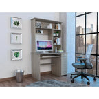 Light Grey / Dark Grey / Black Hutch Desk with 5 Shelves, Keyboard Tray, CPU Panel and Drawer for 1 Person