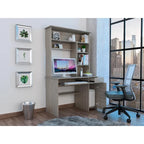 Light Grey / Dark Grey / Black Hutch Desk with 5 Shelves, Keyboard Tray, CPU Panel and Drawer for 1 Person