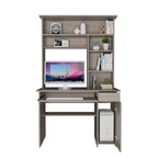 Light Grey / Dark Grey / Black Hutch Desk with 5 Shelves, Keyboard Tray, CPU Panel and Drawer for 1 Person